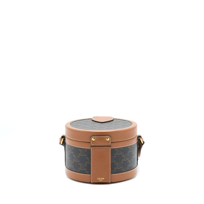 Celine Medium Tambour Purse Triomphe Canvas and Calfskin Tan
