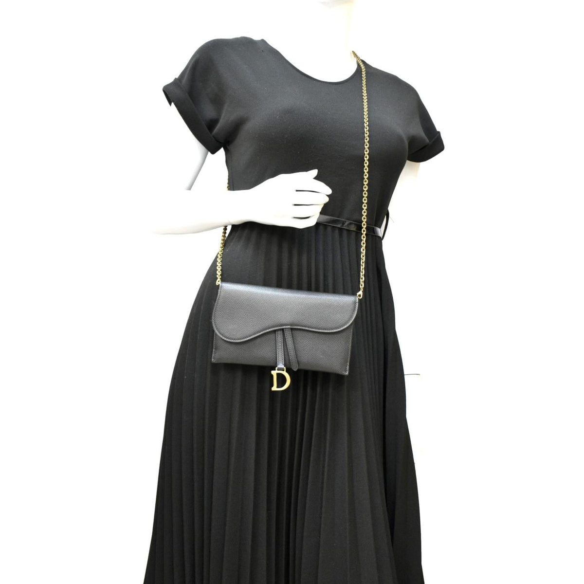 CHRISTIAN DIOR Long Saddle Leather Crossbody Chain Wallet Black Rovelle Bags
