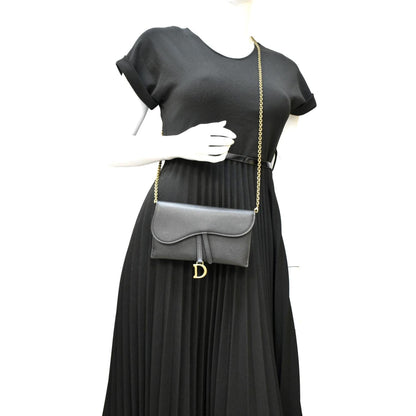 CHRISTIAN DIOR Long Saddle Leather Crossbody Chain Wallet Black Rovelle Bags