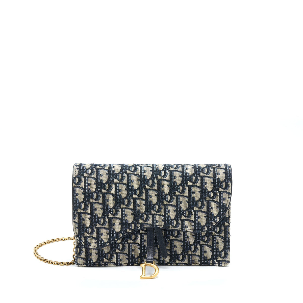 Dior Saddle Pouch With Chain Blue Dior Oblique Jacquard Rovelle Bags