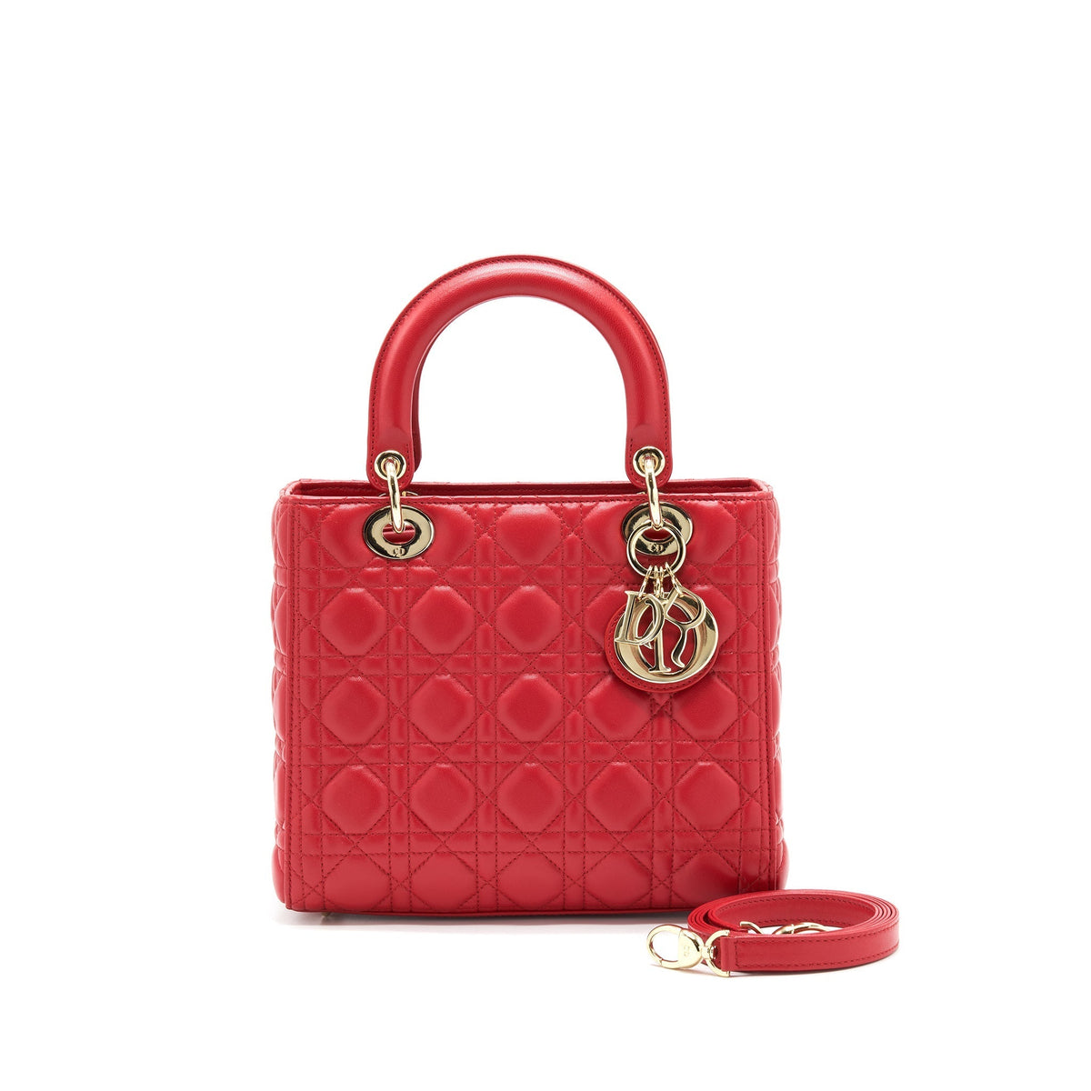 Dior Medium Lady Dior Tote Purse Red Rovelle Bags