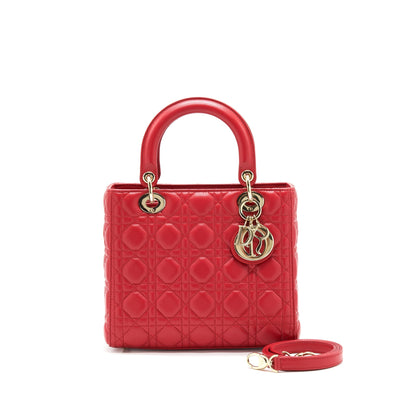 Dior Medium Lady Dior Tote Purse Red Rovelle Bags