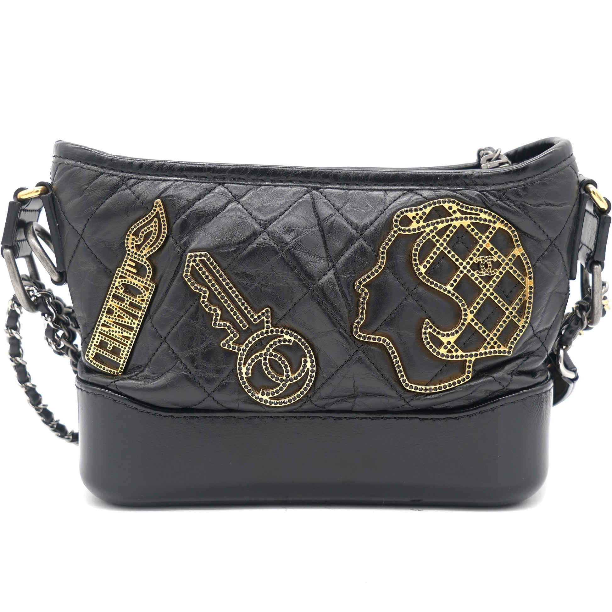 Chanel Black Aged Calfskin Quilted Charms Small Gabrielle Bag Rovelle Bags