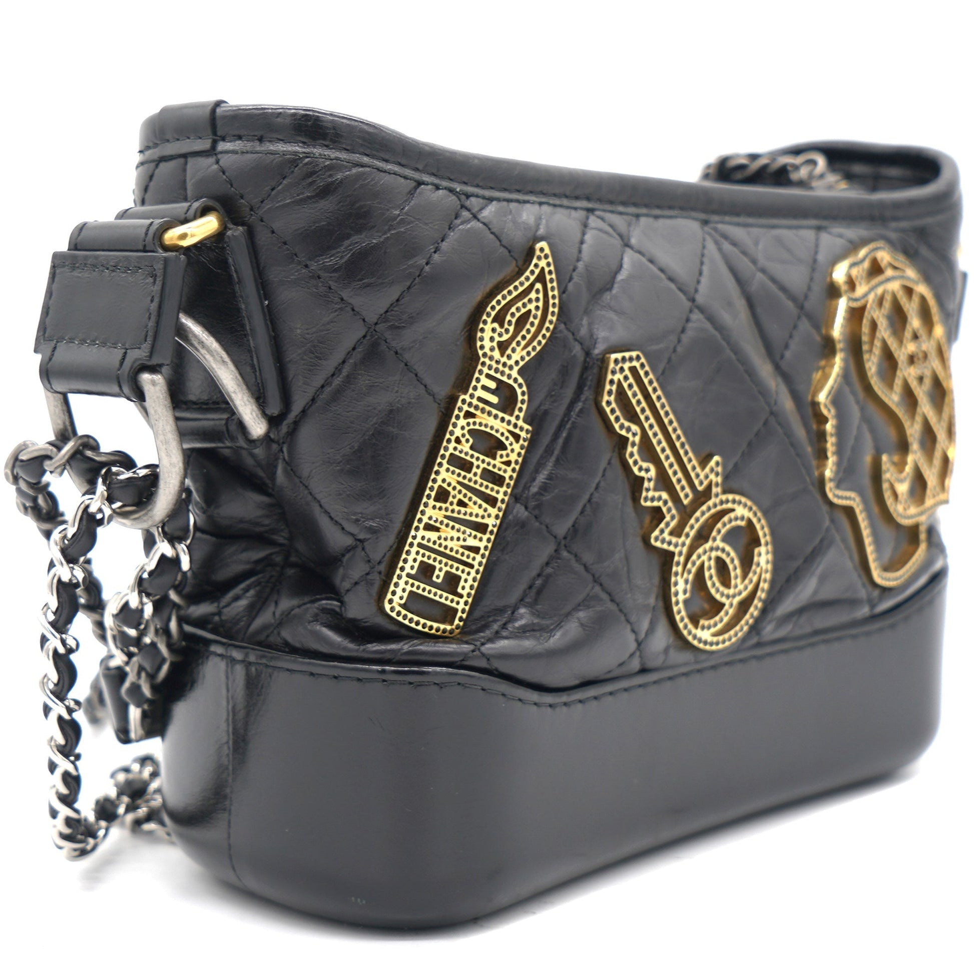 Chanel Black Aged Calfskin Quilted Charms Small Gabrielle Bag Rovelle Bags