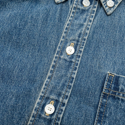 Celine Size Cropped Shirt Cotton in Union Ocean Wash Denim Blue