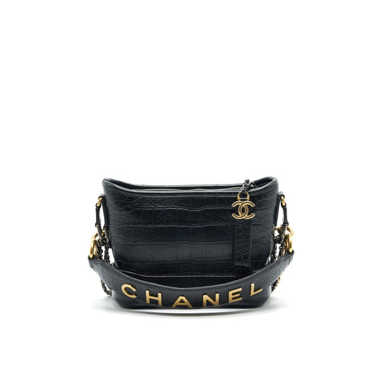 Chanel Small Gabrielle Hobo Bag Crocodile Embossed Calfskin Black Rovelle Bags