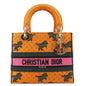 CHRISTIAN DIOR Lady Dior D-Lite Medium Dino Embroidered Shoulder Bag Orange Rovelle Bags