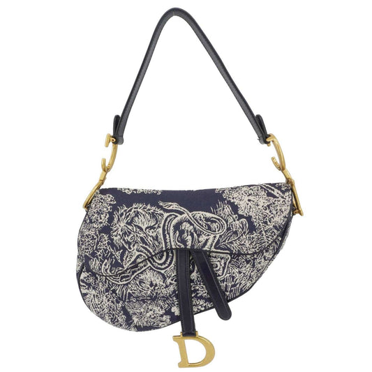 CHRISTIAN DIOR Saddle Reverse Embroidered Toile Hobo Bag Blue Rovelle Bags