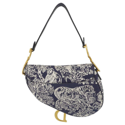 CHRISTIAN DIOR Saddle Reverse Embroidered Toile Hobo Bag Blue Rovelle Bags
