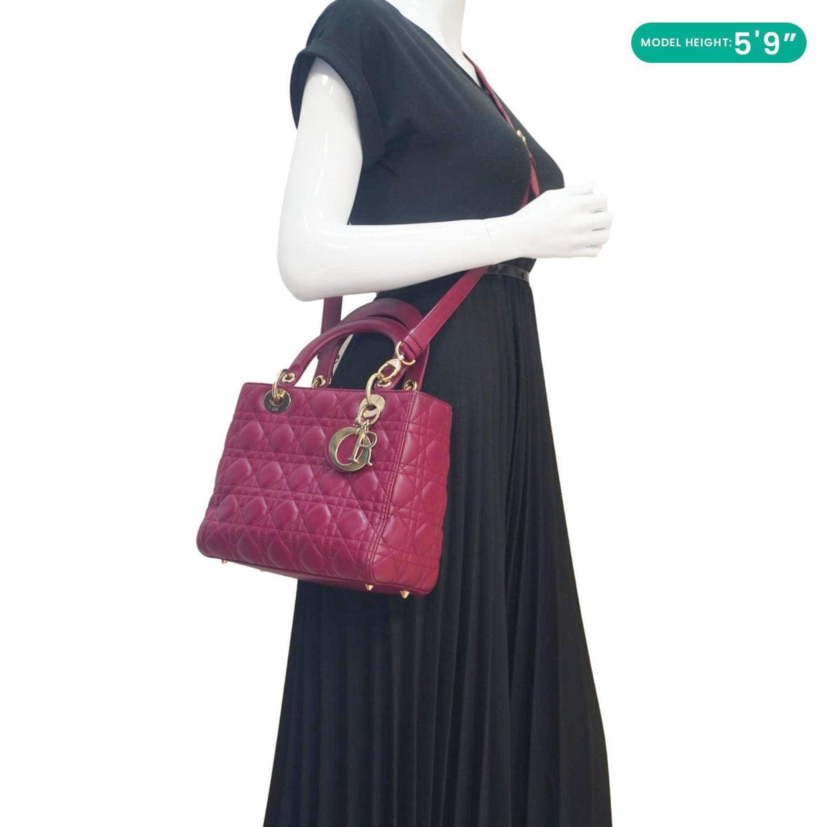 CHRISTIAN DIOR Lady Dior Medium Cannage Leather Crossbody Bag Red Rovelle Bags
