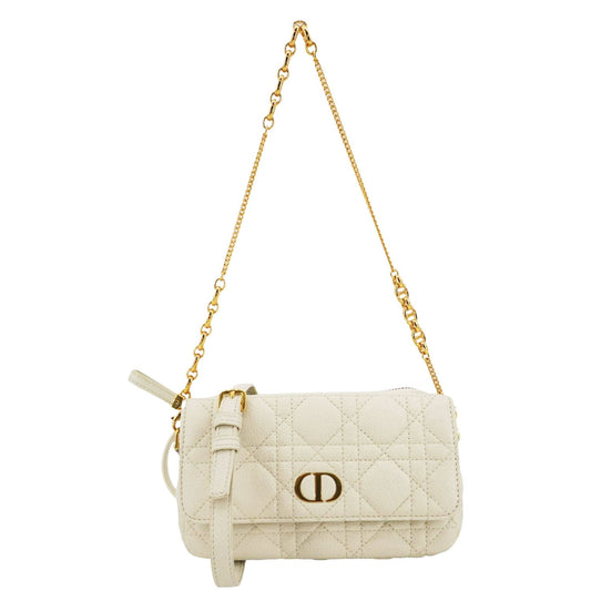 Christian Dior Caro Supple Cannage Calfskin Leather Chain Shoulder Bag Ivory Rovelle Bags