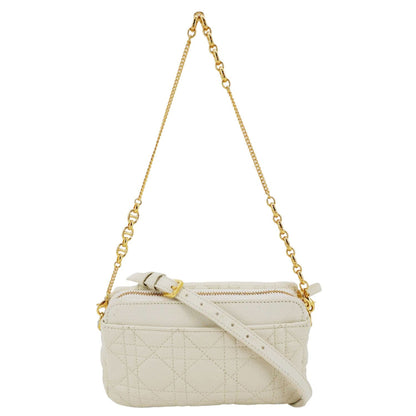 Christian Dior Caro Supple Cannage Calfskin Leather Chain Shoulder Bag Ivory Rovelle Bags