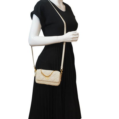 Christian Dior Caro Supple Cannage Calfskin Leather Chain Shoulder Bag Ivory Rovelle Bags