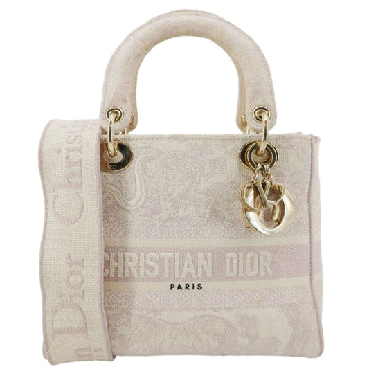 CHRISTIAN DIOR Lady Dior D-Lite Embroidered Canvas Shoulder Bag Beige Rovelle Bags