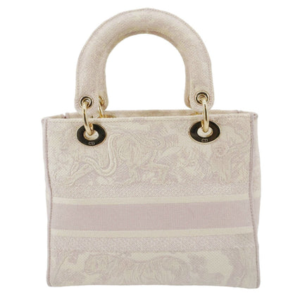 CHRISTIAN DIOR Lady Dior D-Lite Embroidered Canvas Shoulder Bag Beige Rovelle Bags