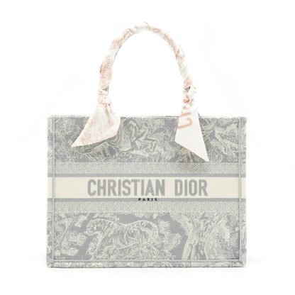 Dior Medium (Old Small) Book Tote Grey Toile De Jouy Reverse Embroidery With An Extra Twilly Rovelle Bags