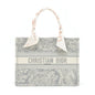 Dior Medium (Old Small) Book Tote Grey Toile De Jouy Reverse Embroidery With An Extra Twilly Rovelle Bags