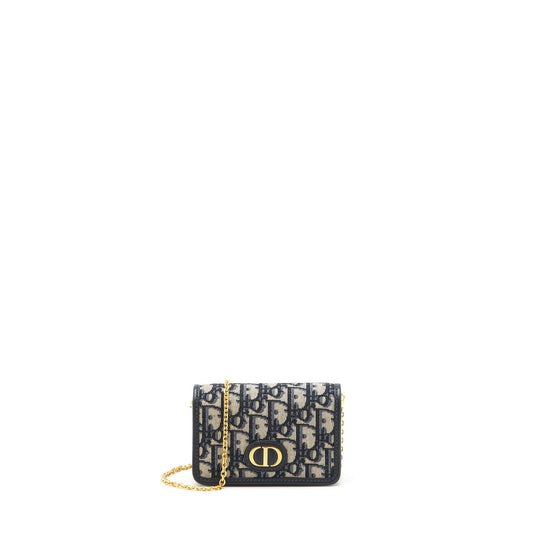 Dior 30 Montaign Nano pouch with Chain Blue Oblique jacquard Rovelle Bags