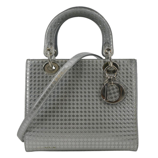 CHRISTIAN DIOR Lady Dior Micro Cannage Leather Shoulder Bag Metallic Rovelle Bags