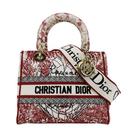 CHRISTIAN DIOR Lady D-Lite Medium Diormour D-Royaume dAmour Motif Canvas Crossbody Bag Multicolor Rovelle Bags