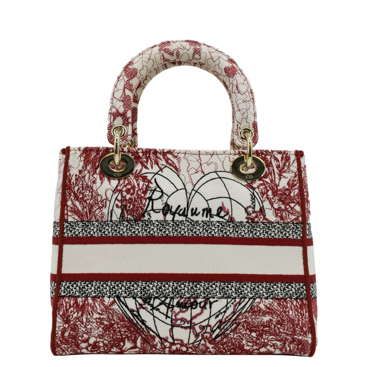CHRISTIAN DIOR Lady D-Lite Medium Diormour D-Royaume dAmour Motif Canvas Crossbody Bag Multicolor Rovelle Bags