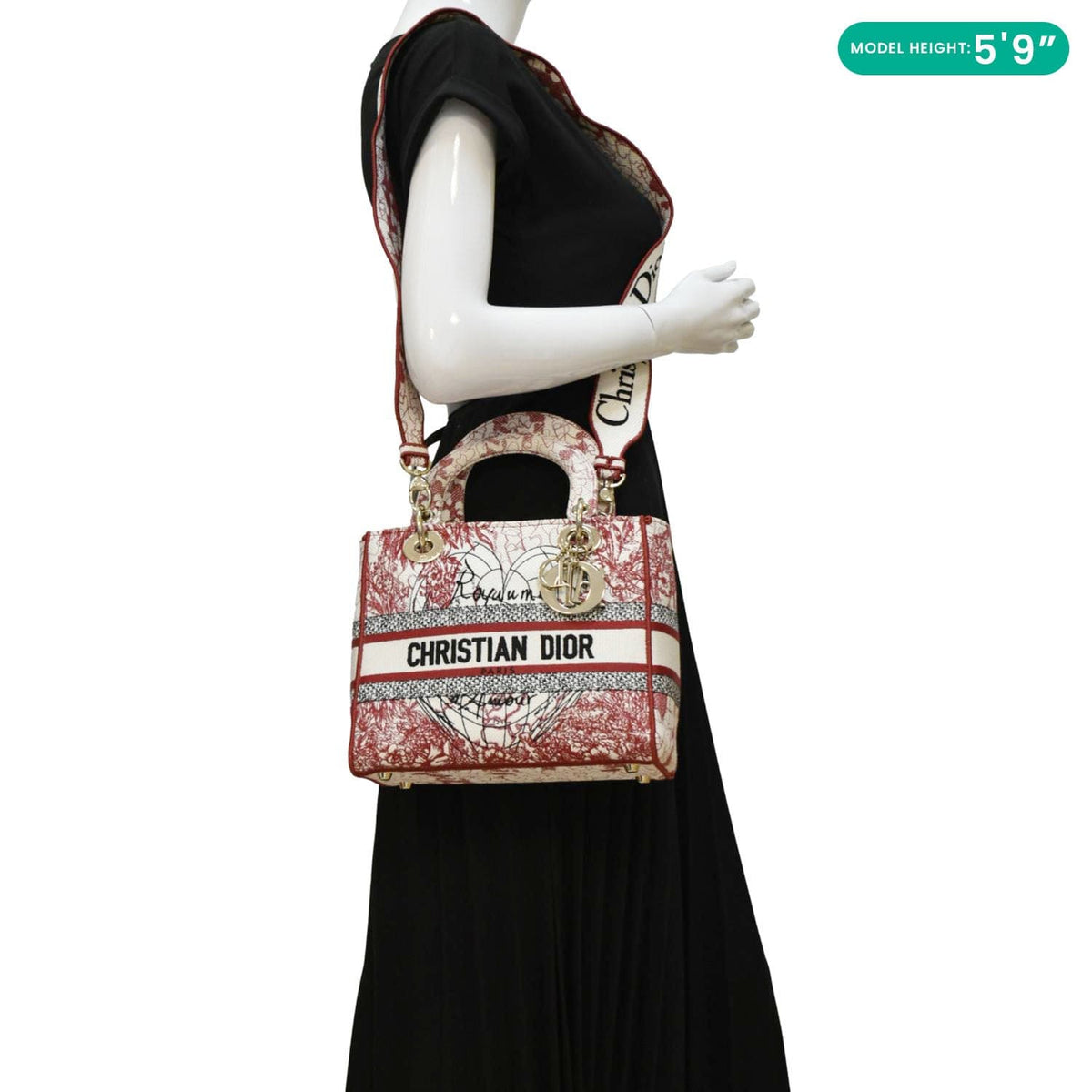 CHRISTIAN DIOR Lady D-Lite Medium Diormour D-Royaume dAmour Motif Canvas Crossbody Bag Multicolor Rovelle Bags