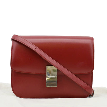 CELINE Classic Box Medium Leather Flap Shoulder Bag Red