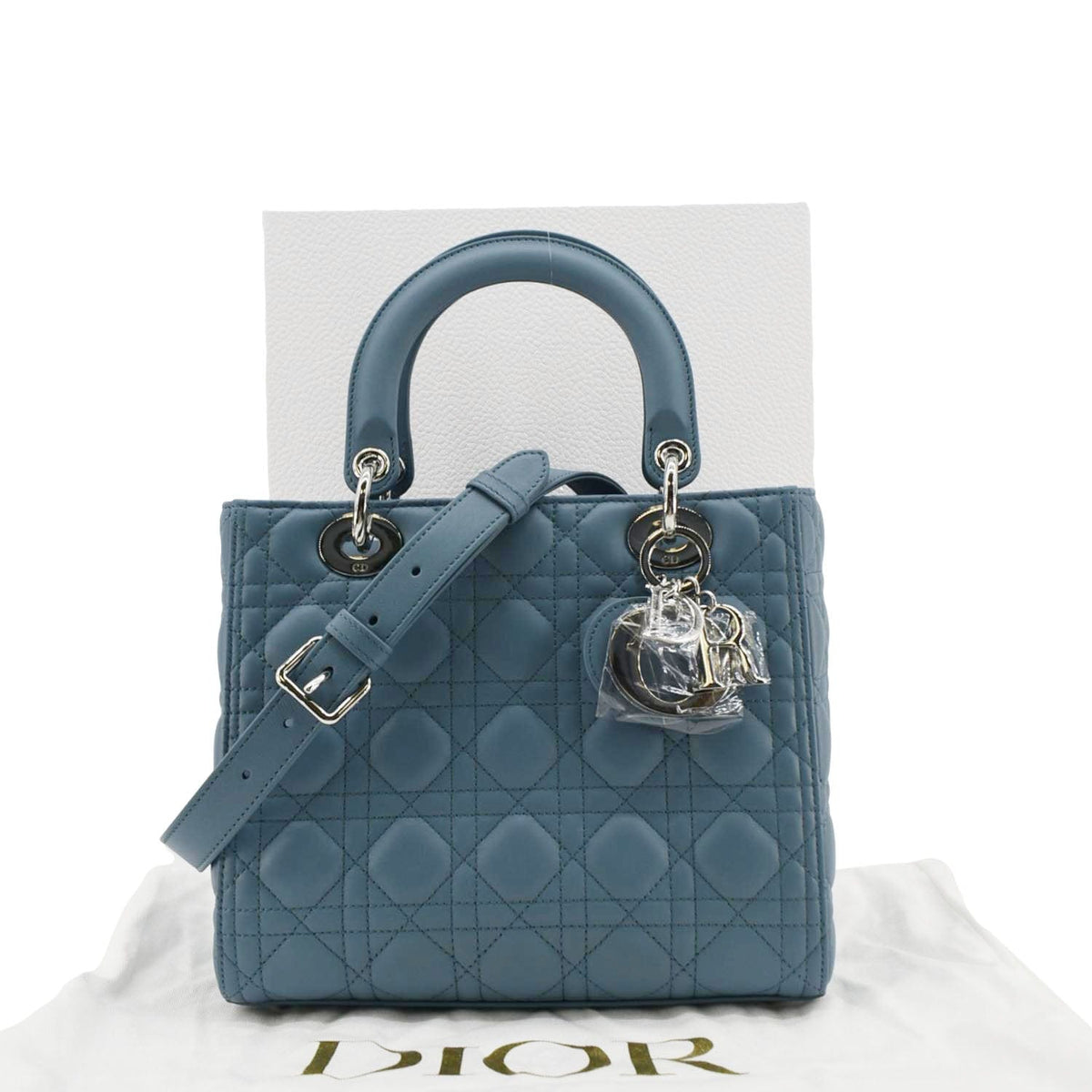 CHRISTIAN DIOR Lady Dior Medium Leather Shoulder Bag Sky Blue Rovelle Bags