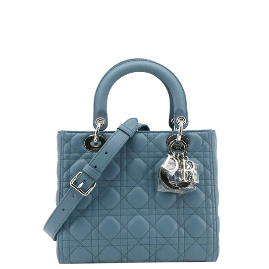 CHRISTIAN DIOR Lady Dior Medium Leather Shoulder Bag Sky Blue Rovelle Bags