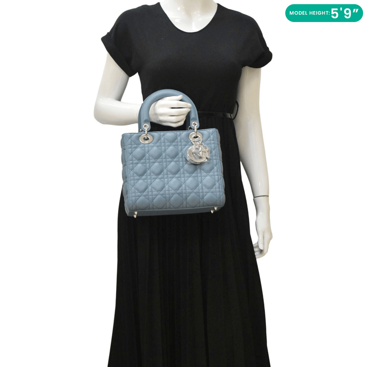 CHRISTIAN DIOR Lady Dior Medium Leather Shoulder Bag Sky Blue Rovelle Bags