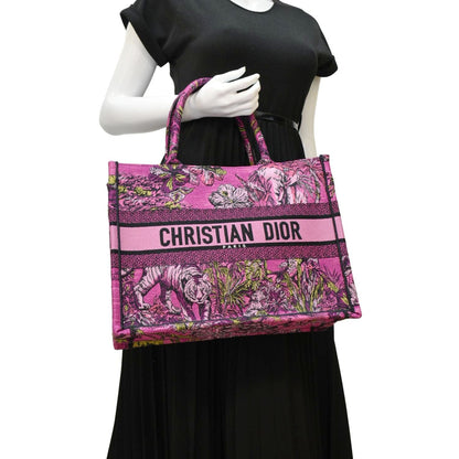 CHRISTIAN DIOR Medium Book Oblique Embroidered Canvas Tote Bag Pink Rovelle Bags