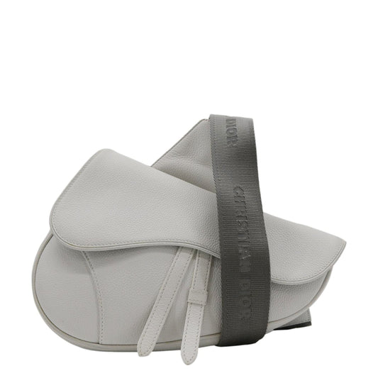 Christian Dior Mens Saddle Grained Calfskin Leather Satchel Bag White Rovelle Bags