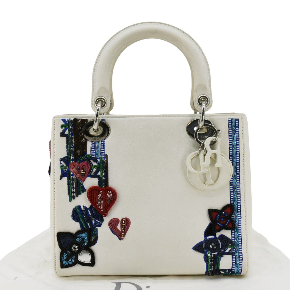 CHRISTIAN DIOR Lady Dior Patch Embellished Leather Tote Bag White Rovelle Bags