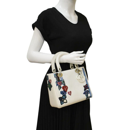 CHRISTIAN DIOR Lady Dior Patch Embellished Leather Tote Bag White Rovelle Bags