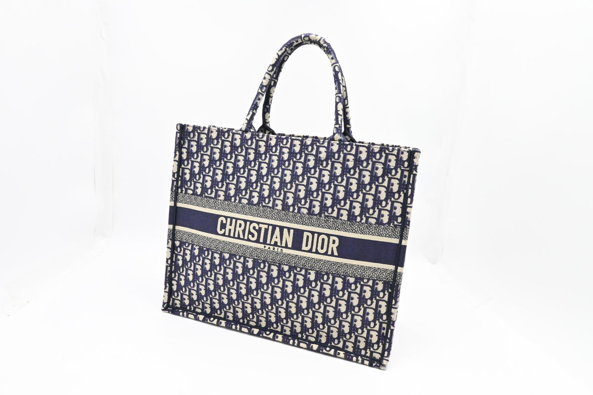Dior Large Book Tote in Navy Oblique Embroidery Canvas Rovelle Bags