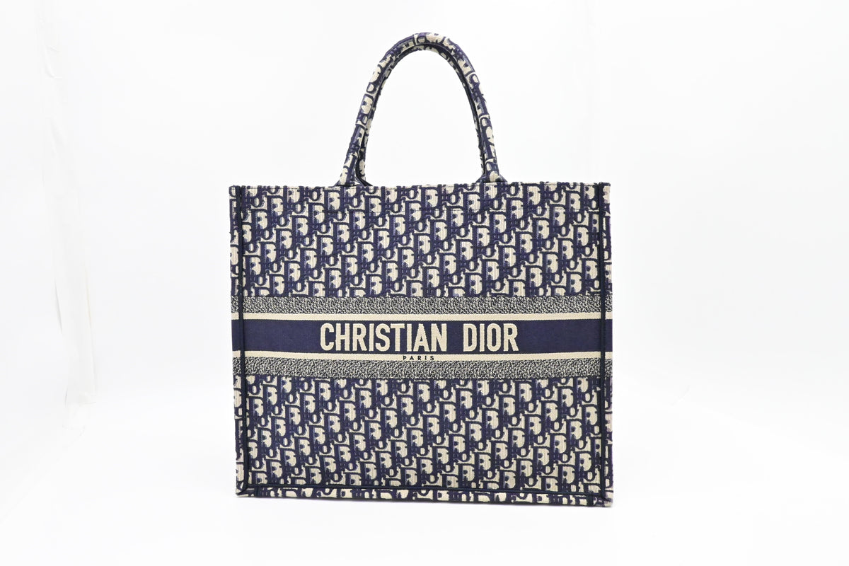 Dior Large Book Tote in Navy Oblique Embroidery Canvas Rovelle Bags