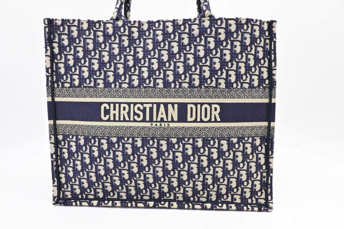 Dior Large Book Tote in Navy Oblique Embroidery Canvas Rovelle Bags