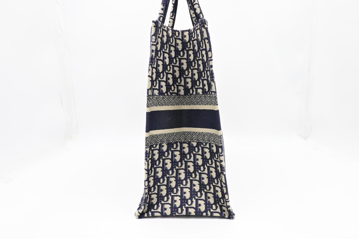 Dior Large Book Tote in Navy Oblique Embroidery Canvas Rovelle Bags