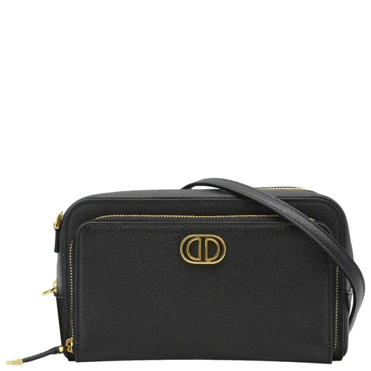 Christian Dior Caro Grained Leather Double Pouch Crossbody Bag Black Rovelle Bags