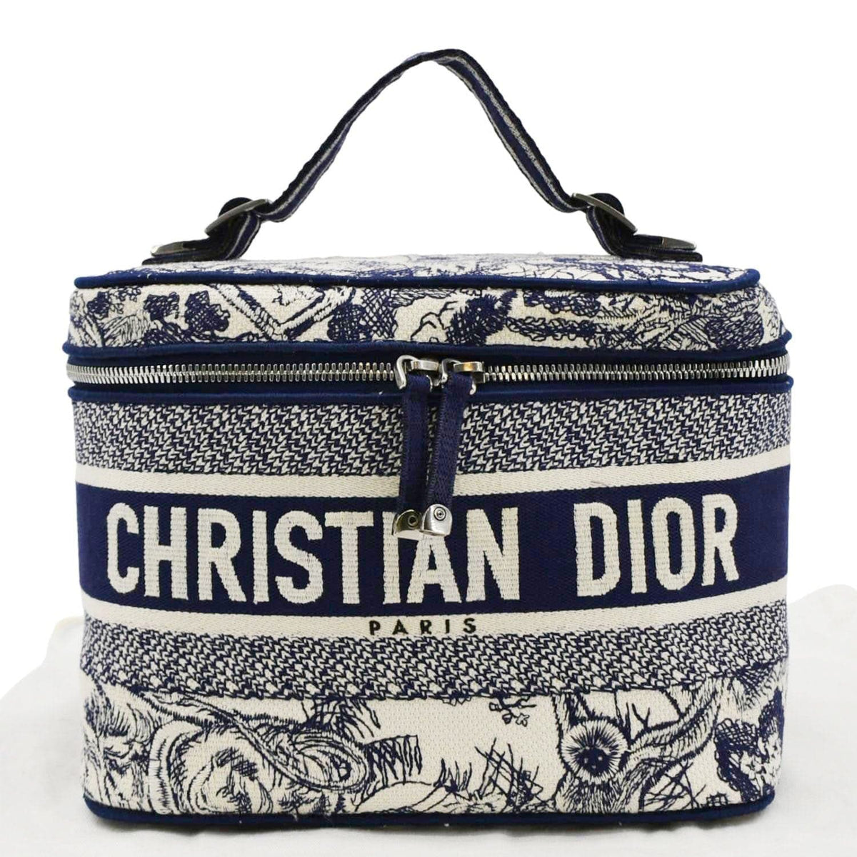 CHRISTIAN DIOR Travel Oblique Embroidery Canvas Vanity Case Blue Rovelle Bags