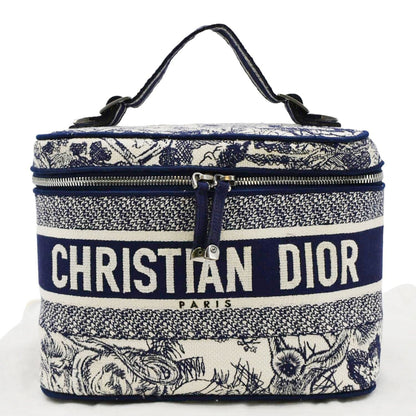 CHRISTIAN DIOR Travel Oblique Embroidery Canvas Vanity Case Blue Rovelle Bags