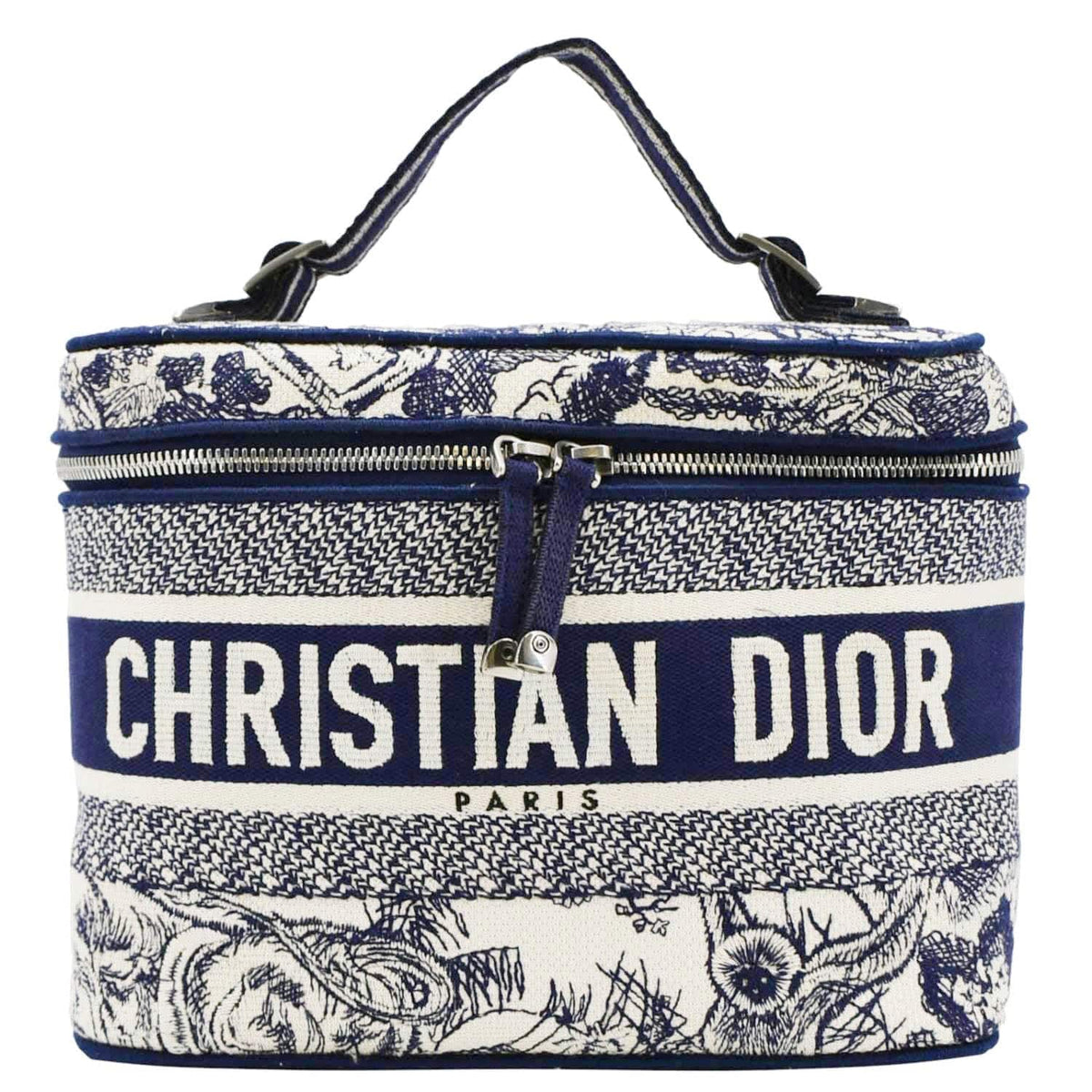 CHRISTIAN DIOR Travel Oblique Embroidery Canvas Vanity Case Blue Rovelle Bags