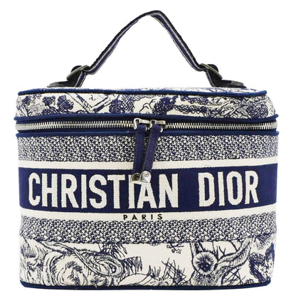 CHRISTIAN DIOR Travel Oblique Embroidery Canvas Vanity Case Blue Rovelle Bags