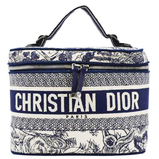 CHRISTIAN DIOR Travel Oblique Embroidery Canvas Vanity Case Blue Rovelle Bags