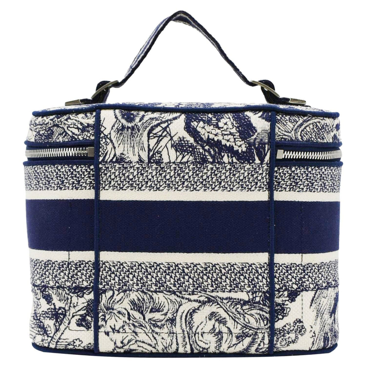 CHRISTIAN DIOR Travel Oblique Embroidery Canvas Vanity Case Blue Rovelle Bags