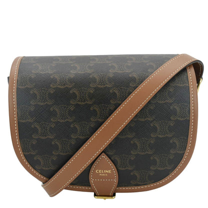 CELINE Folco Medium Triomphe Canvas Shoulder Bag Brown