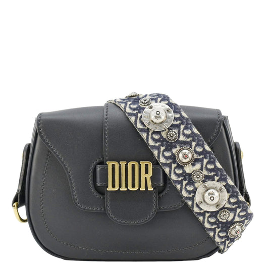 Christian Dior D Fence Calfskin Leather Saddle Bag Black Rovelle Bags