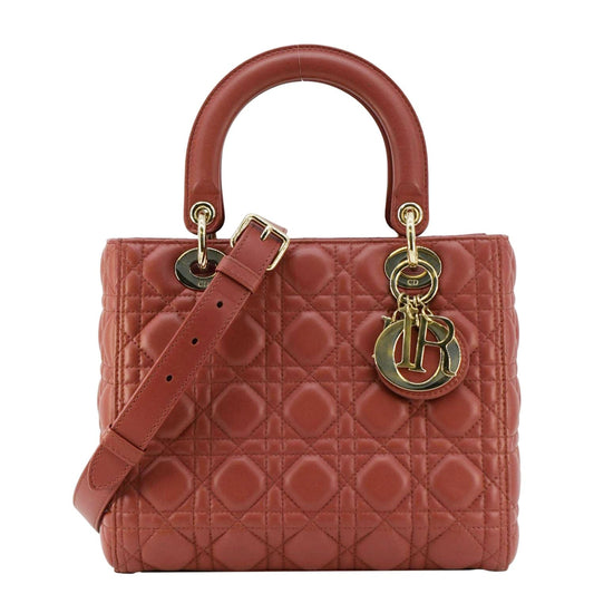 CHRISTIAN DIOR Lady Dior Medium Cannage Leather Shoulder Bag Red Rovelle Bags