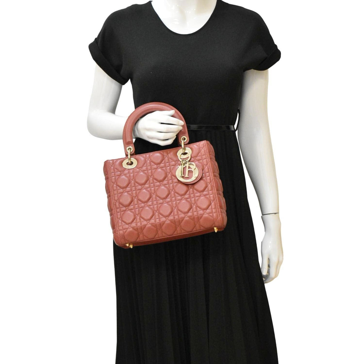 CHRISTIAN DIOR Lady Dior Medium Cannage Leather Shoulder Bag Red Rovelle Bags