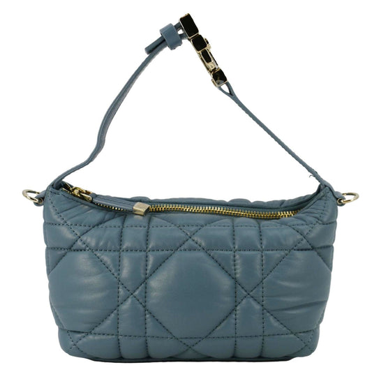 Christian Dior Diortravel Calfskin Macrocannage Clutch Bag Blue Rovelle Bags